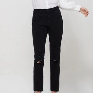 Flying Monkey LANI Black High Rise Clean Cut Fray Hem Crop Jeans NEW